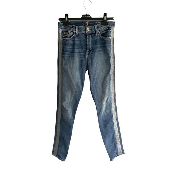 7 FOR ALL MANKIND Luxe Vintage High Waist Ankle Skinny Jean Silver Stripe 28 - Picture 5 of 9